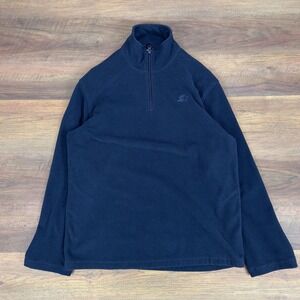 Starter Men Navy Blue Grid Fleece Quarter Zip Pullover Vintage 90s Relaxed Fit S